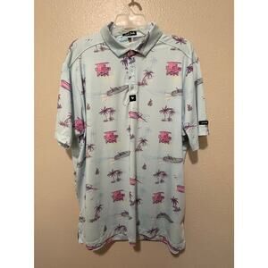 Men’s Bad Birdie Speedboat Palms Ocean Theme Golf Polo Shirt, size 2XL